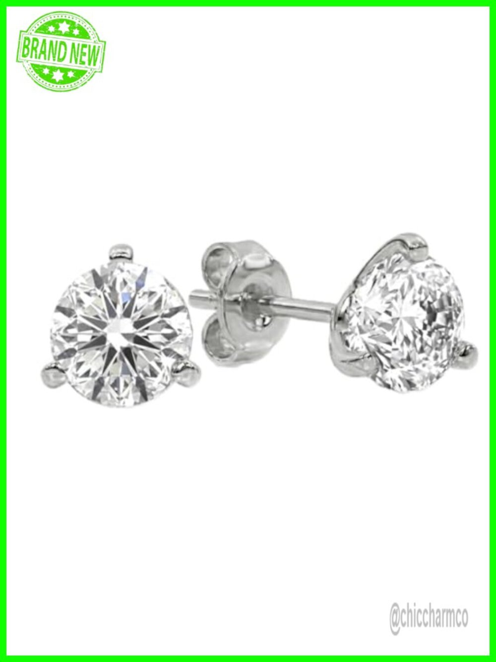 Lab Grown Diamond Martini Stud Earrings 10K Solid White Gold Screw Back